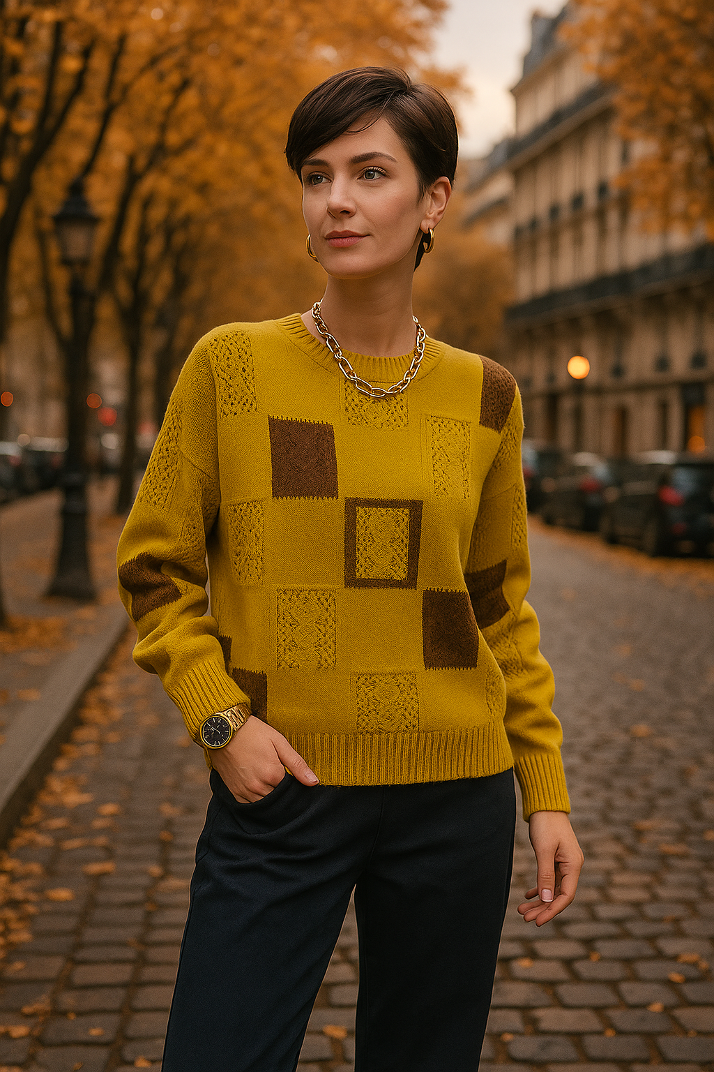 Almira | Damen Rundhals-Patchwork Strickpullover