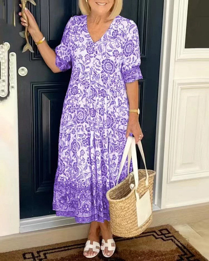 Keisha - Florales Kleid mit V-Ausschnitt