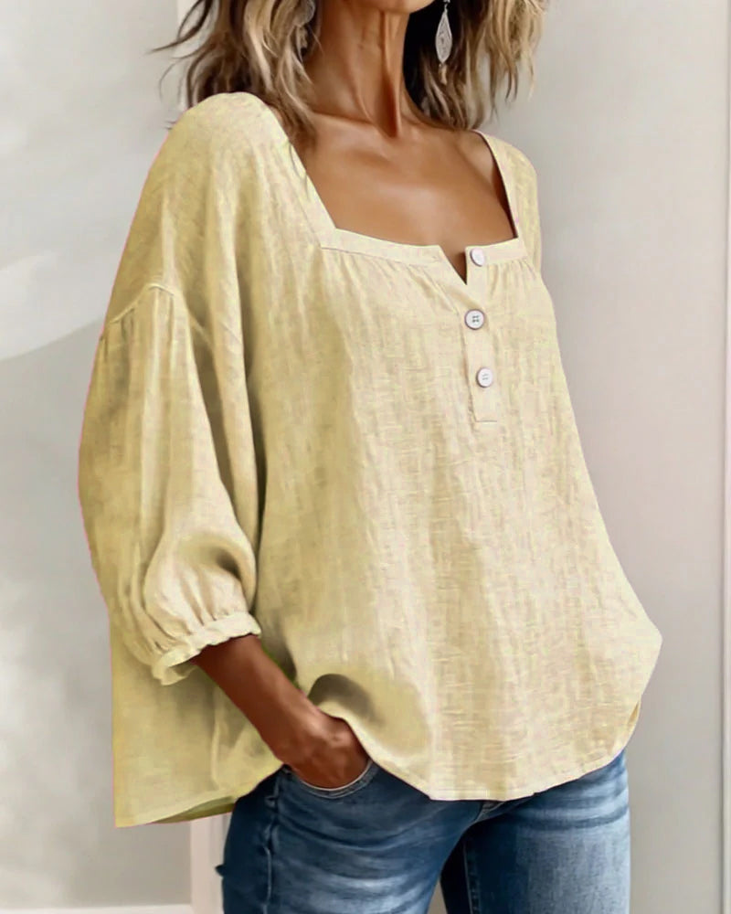 Arianne - Damen Bluse mit quadratischem Ausschnitt und 3/4 Puffärmeln
