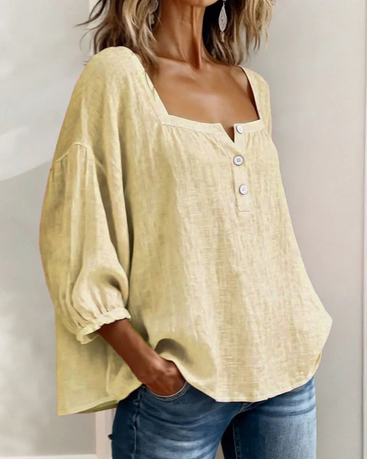 Arianne - Damen Bluse mit quadratischem Ausschnitt und 3/4 Puffärmeln