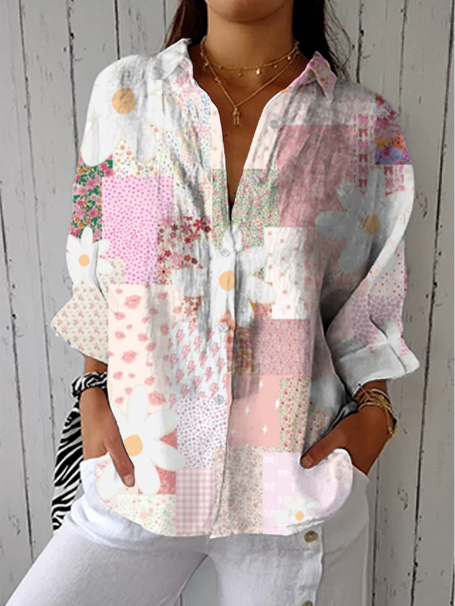 Nancy - Patchwork Gänseblümchen Bluse