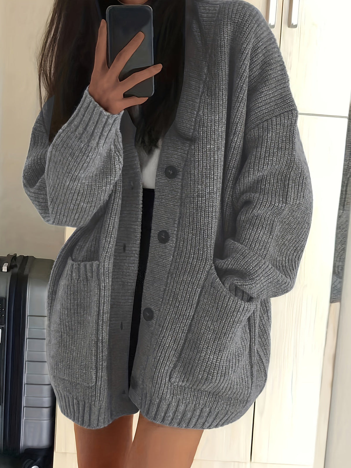 Brunike | Damen Oversize Strickjacke mit Knopfverschluss