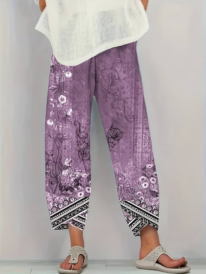 Natasha - Vintage Blumen Capri Hose mit elastischem Bund