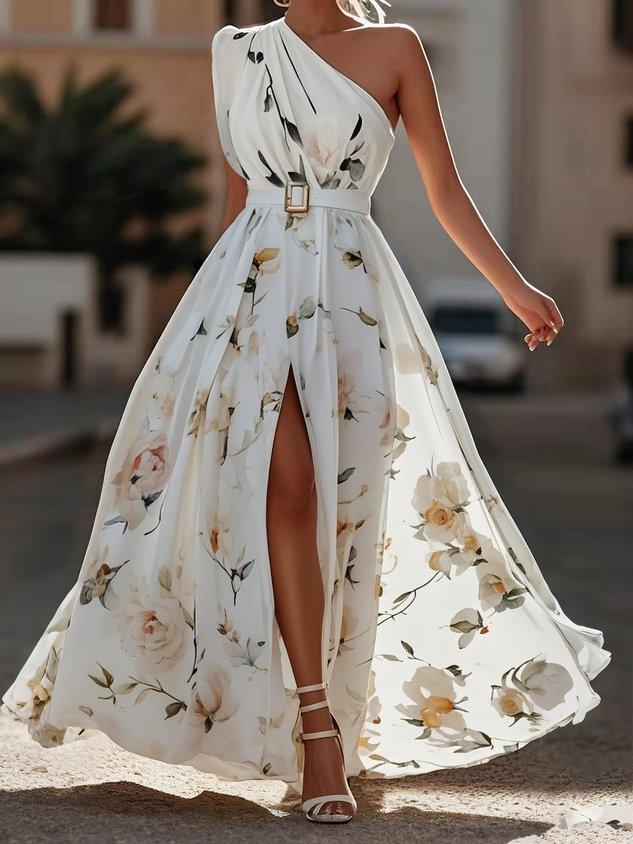 Julie - Florales One-Shoulder Maxikleid aus Chiffon