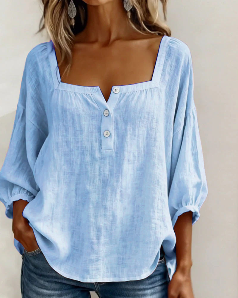 Arianne - Damen Bluse mit quadratischem Ausschnitt und 3/4 Puffärmeln