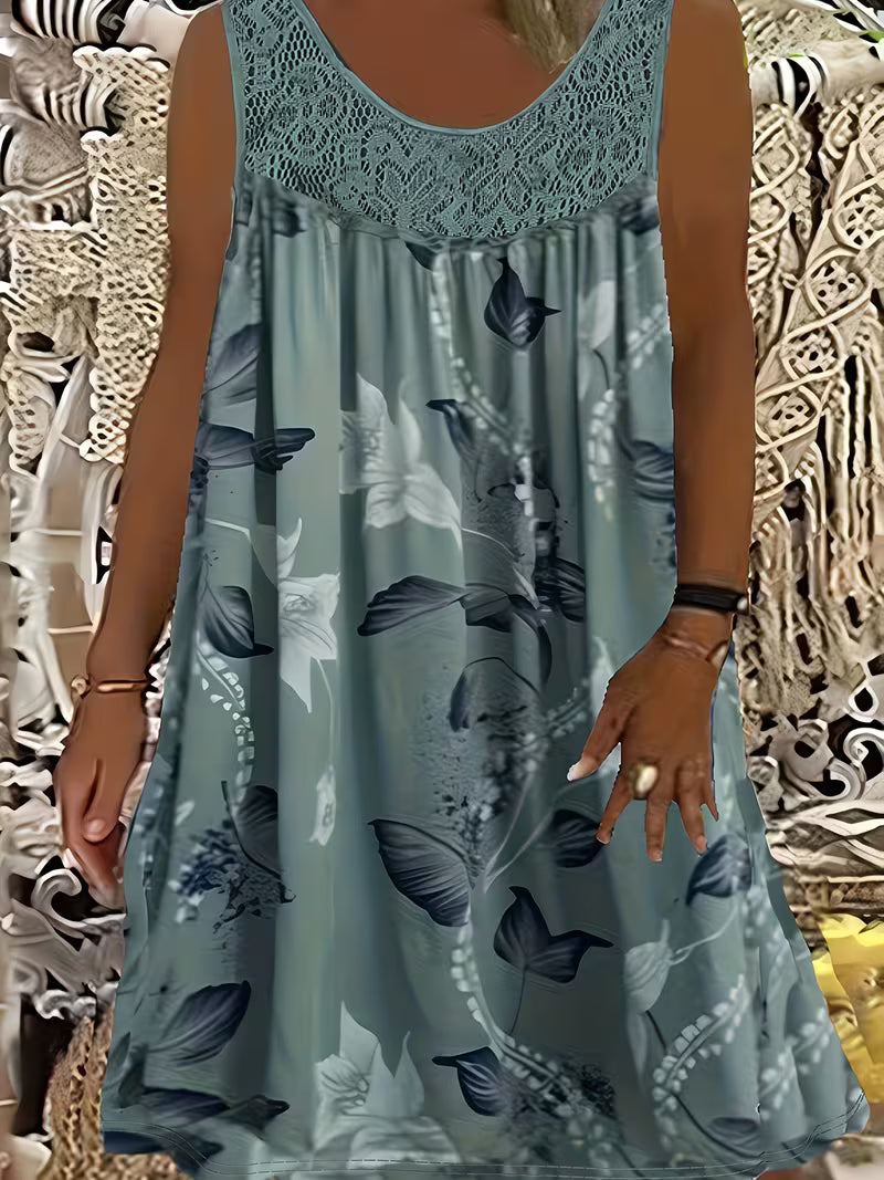 Zyra - Lockeres ärmelloses Midikleid mit Rundhalsausschnitt