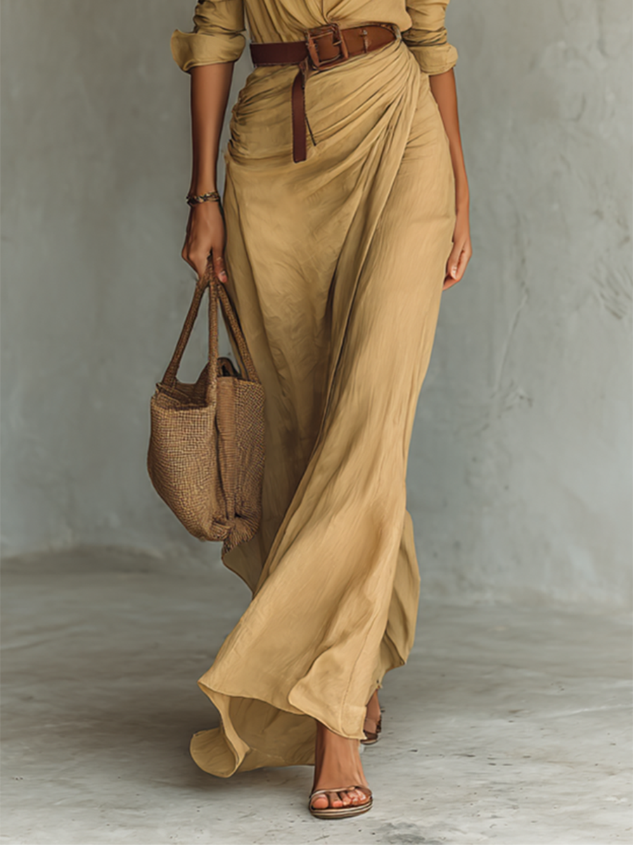 Valérie - Elegantes Maxi-Hemdblusenkleid mit Gürtel