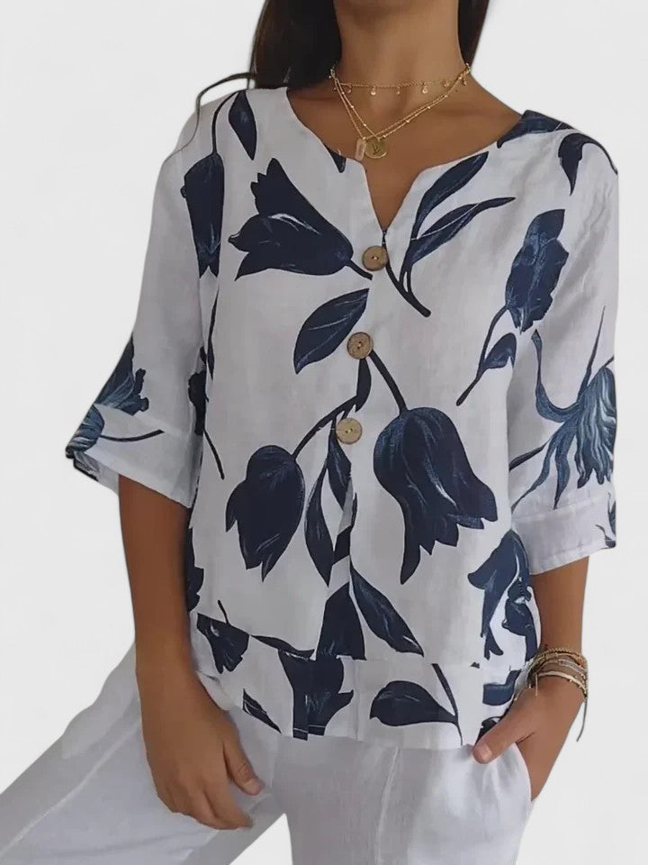 Zaria - Bequeme V-Ausschnitt Bluse