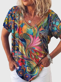 Bethel - T-Shirt mit buntem abstraktem , V-Ausschnitt und kurzen