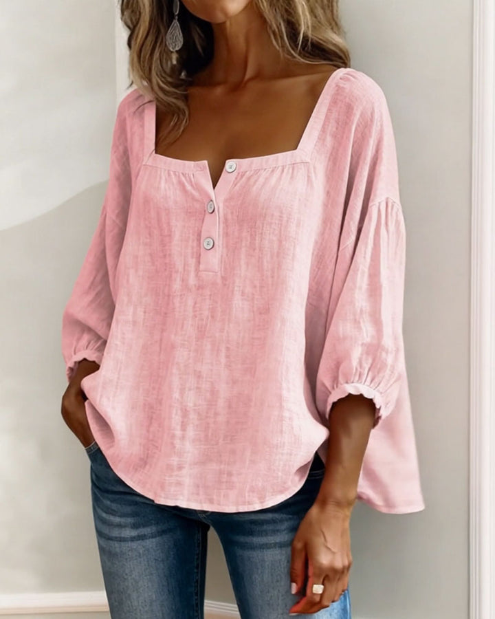 Arianne - Damen Bluse mit quadratischem Ausschnitt und 3/4 Puffärmeln