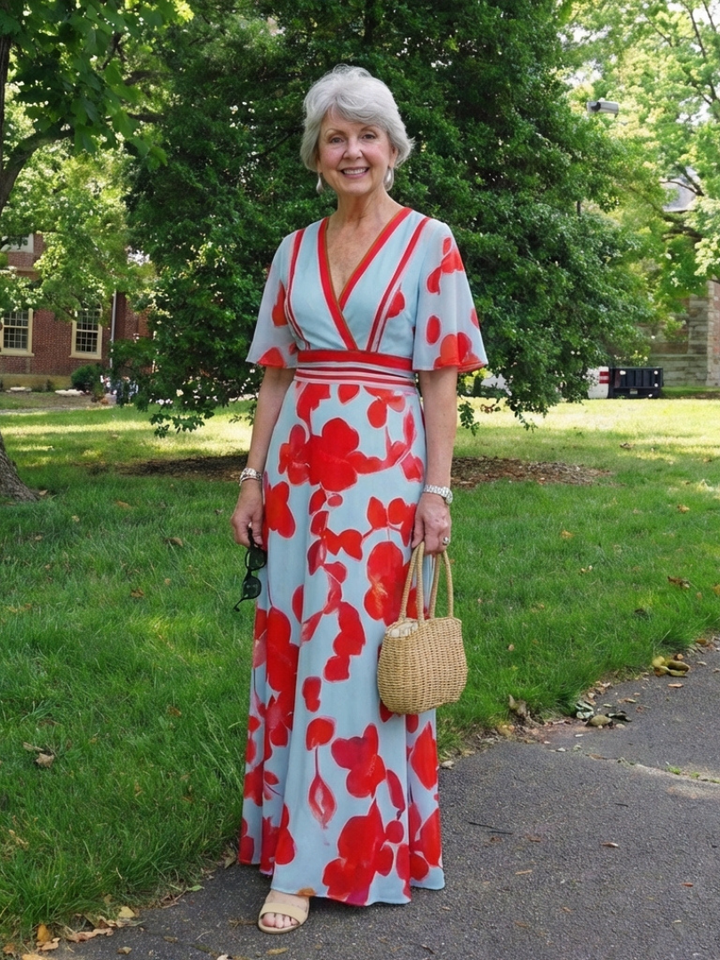 Corinne - V-Ausschnitt Kurzarm Blumenkleid