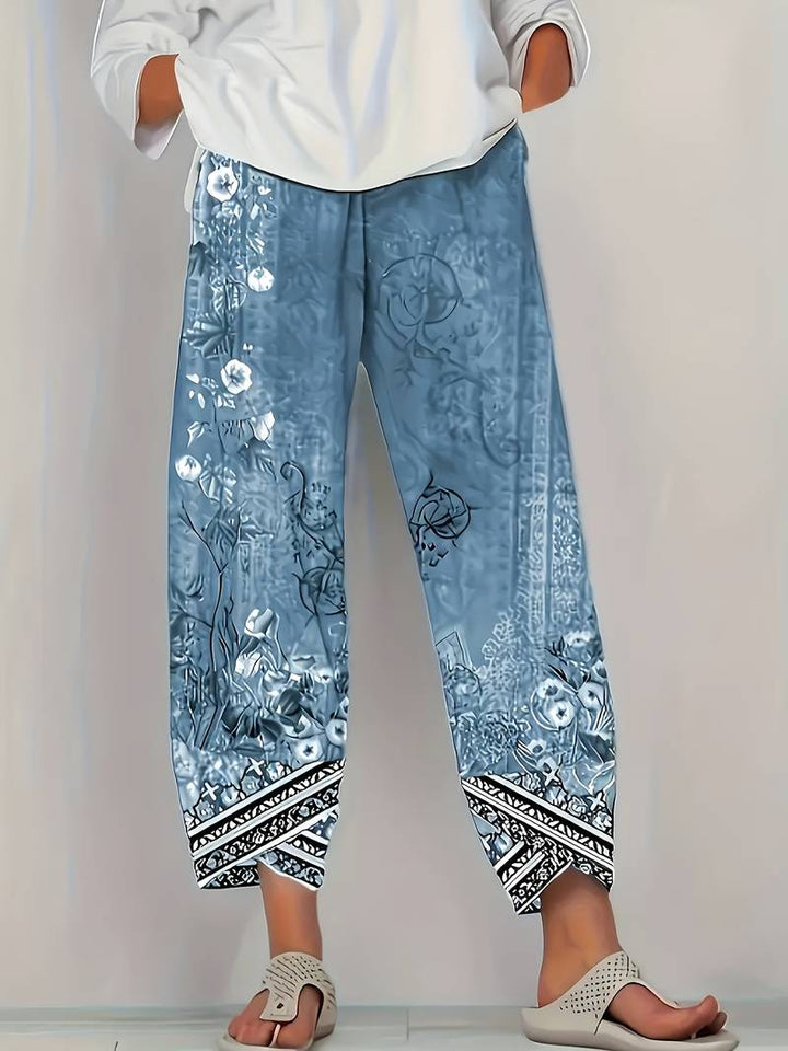 Natasha - Vintage Blumen Capri Hose mit elastischem Bund
