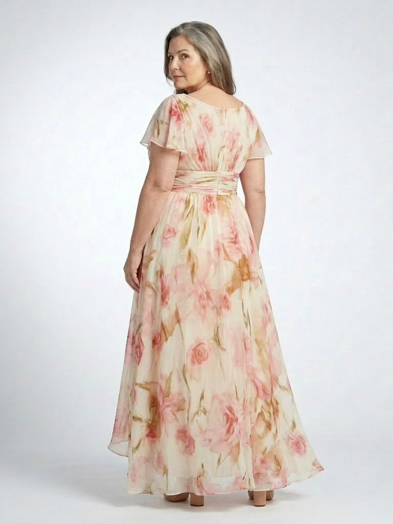 Elara - V-Ausschnitt Kurzarm Blumenkleid