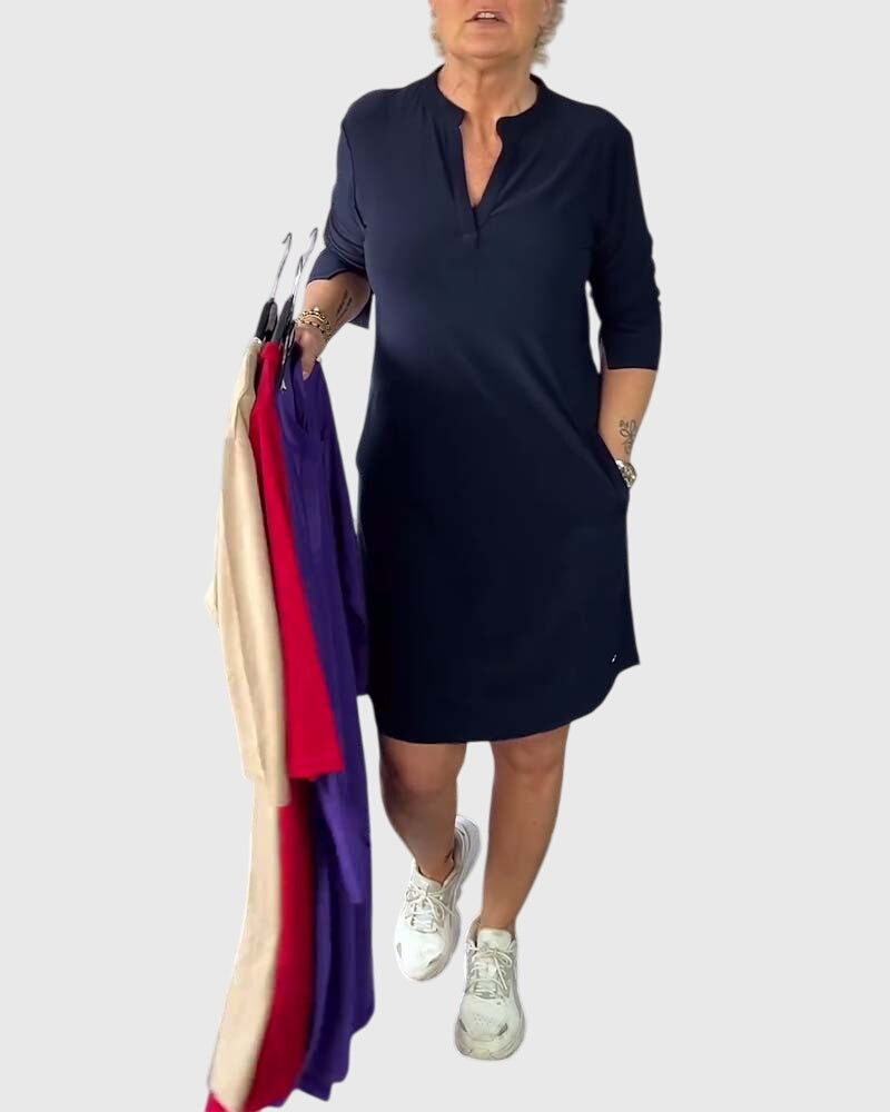 Destiny - Unifarbenes V-Ausschnittkleid