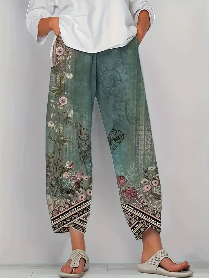 Natasha - Vintage Blumen Capri Hose mit elastischem Bund