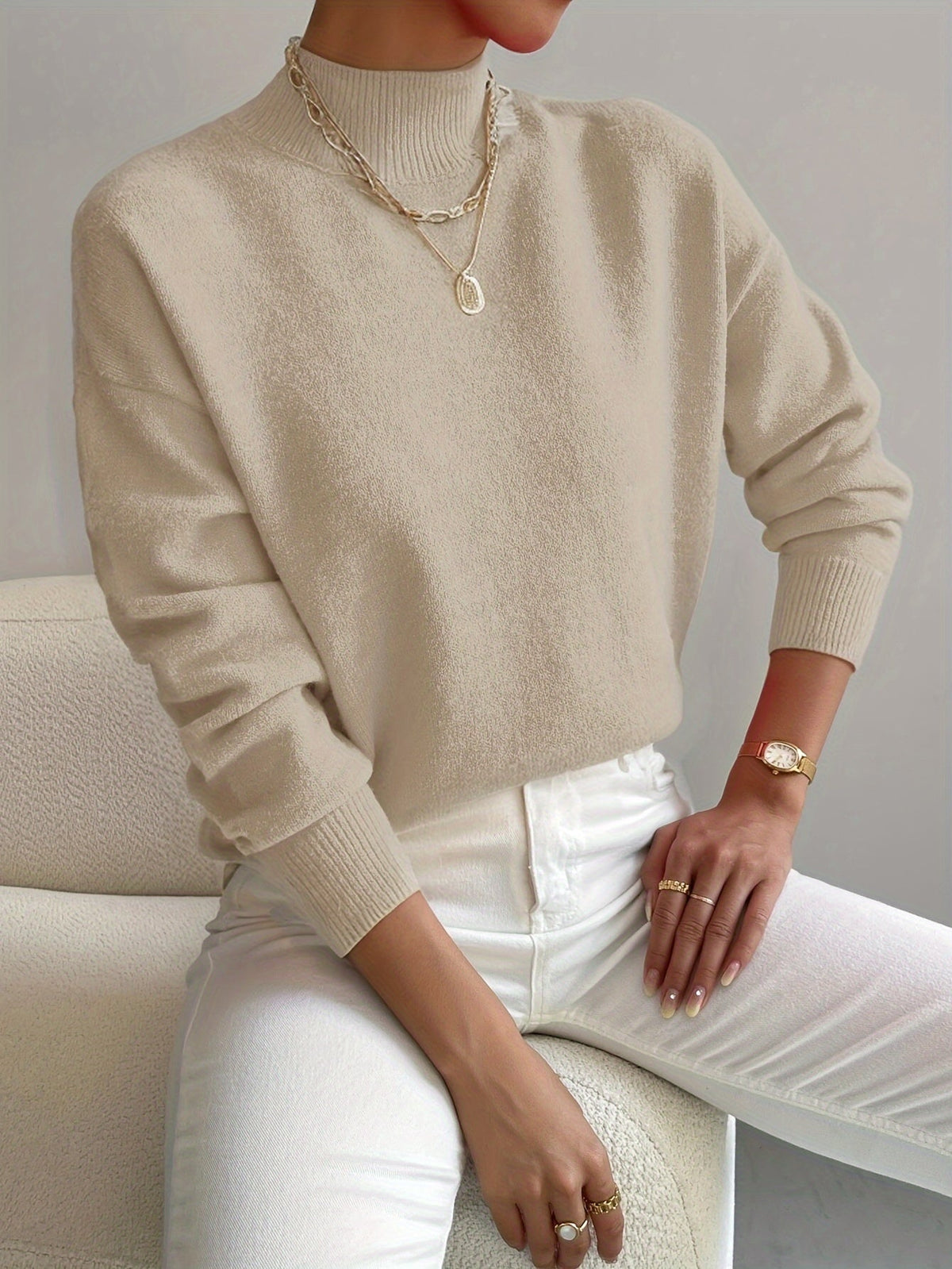 Fernanda | Damen Mock-Neck Strickpullover in Weiß