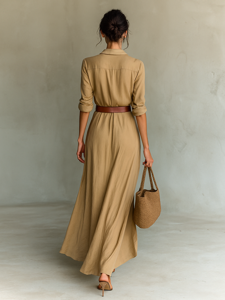 Valérie - Elegantes Maxi-Hemdblusenkleid mit Gürtel