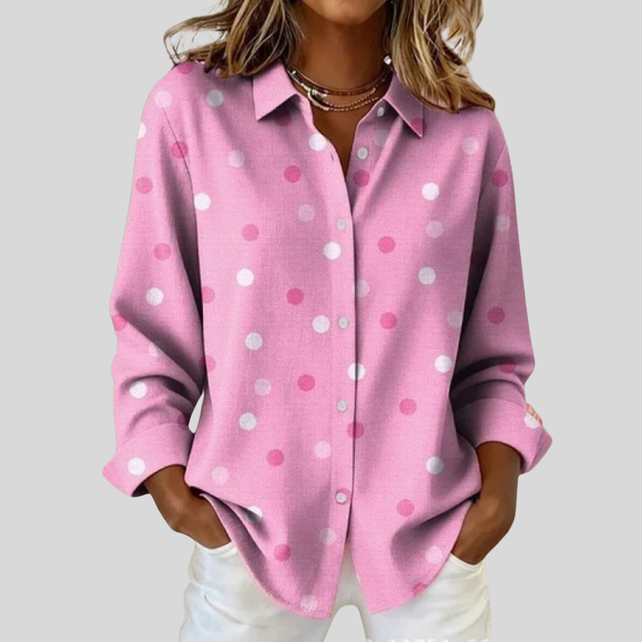 Skylar - Damen Freizeit Retro Pink Polka Dot Bluse