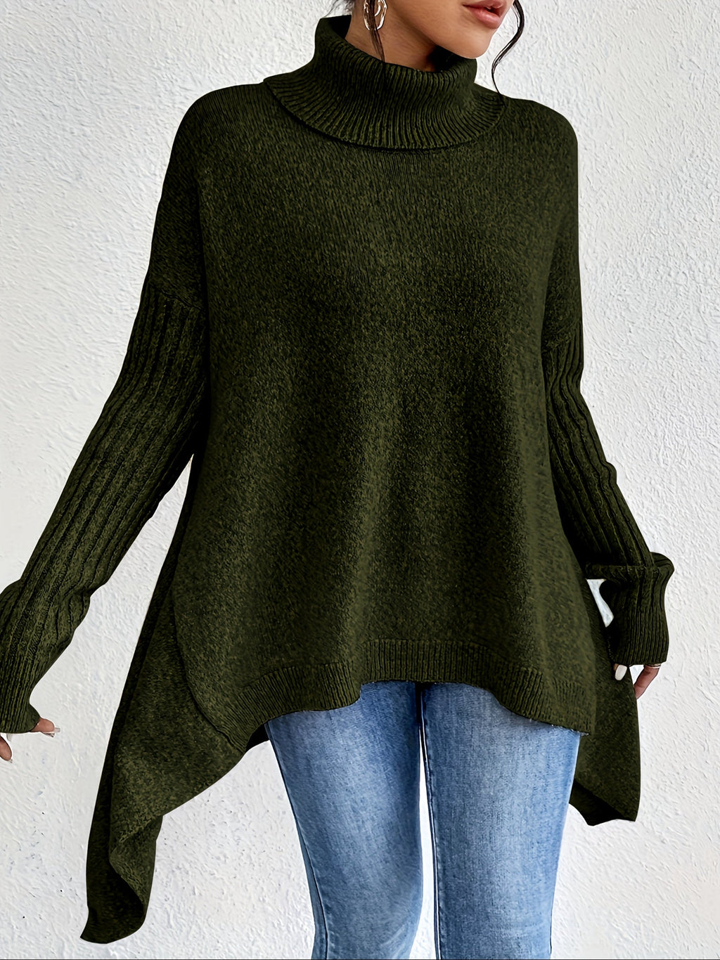Hedrun | Damen Oversized Rollkragen Strickpullover