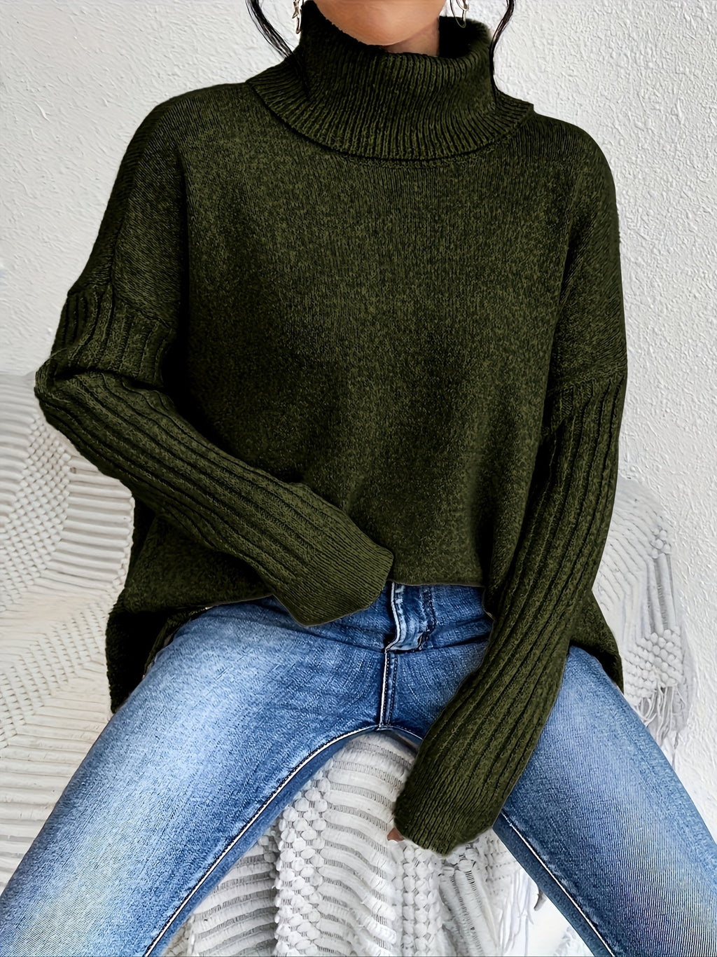 Hedrun | Damen Oversized Rollkragen Strickpullover