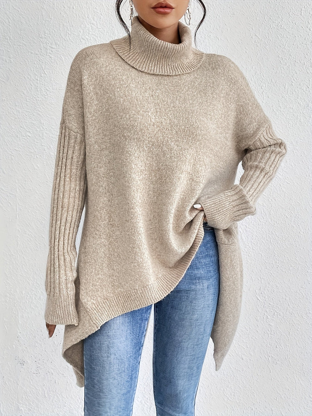 Hedrun | Damen Oversized Rollkragen Strickpullover