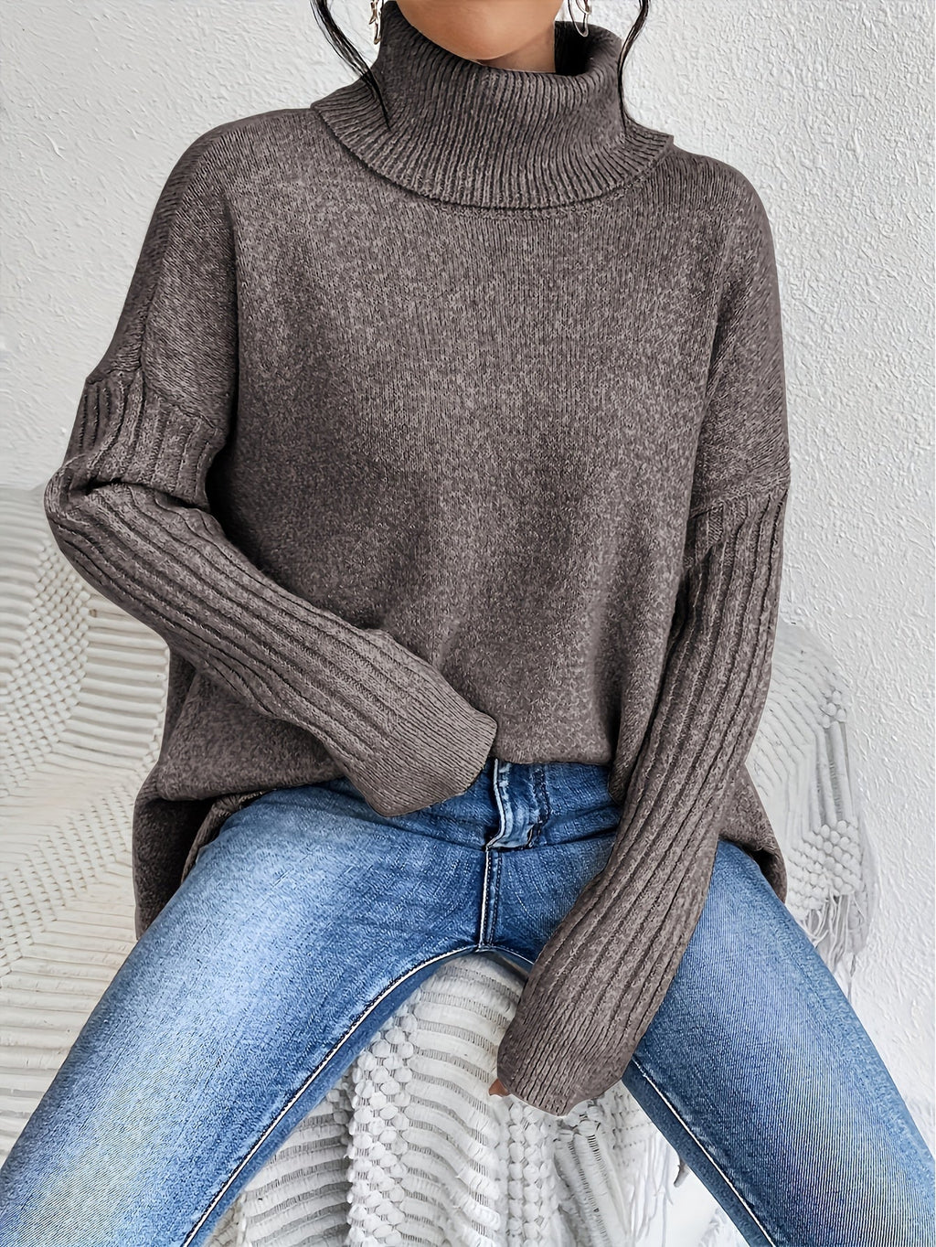 Hedrun | Damen Oversized Rollkragen Strickpullover