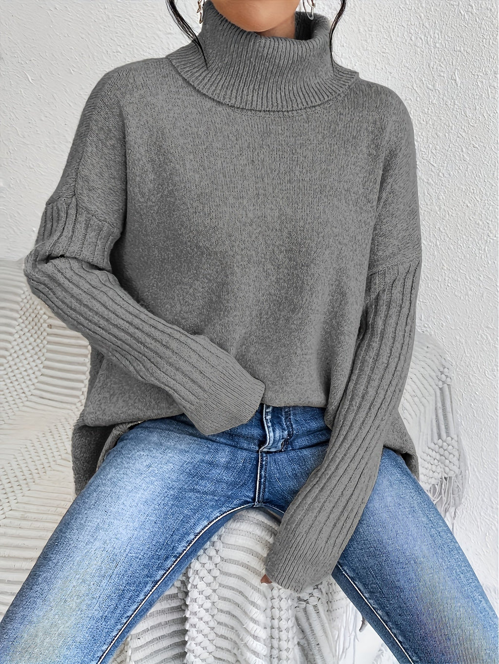Hedrun | Damen Oversized Rollkragen Strickpullover
