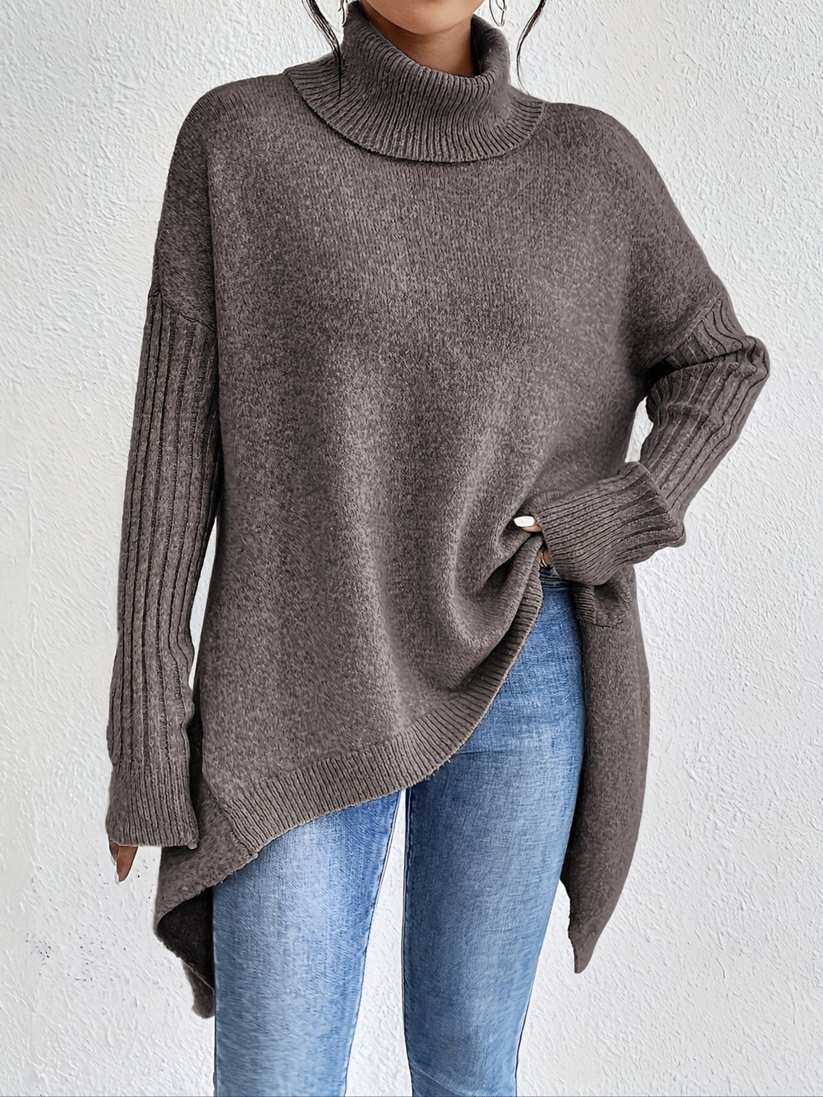 Hedrun | Damen Oversized Rollkragen Strickpullover