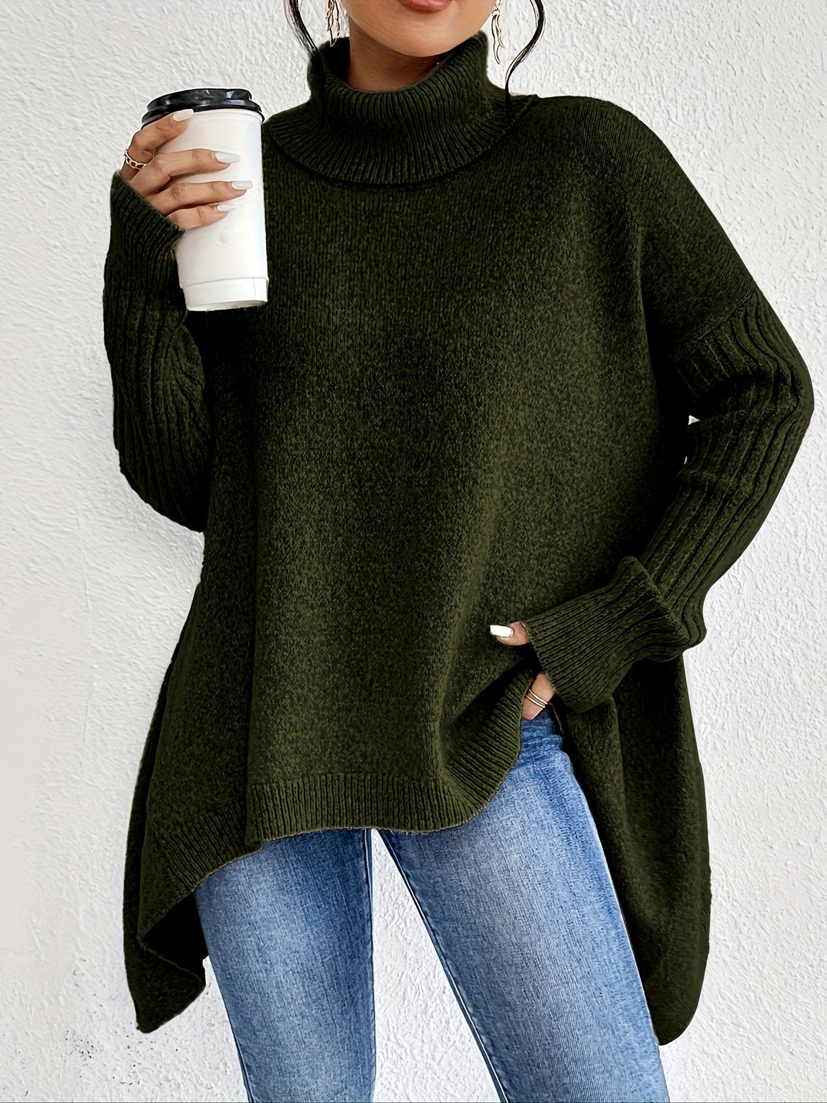 Hedrun | Damen Oversized Rollkragen Strickpullover