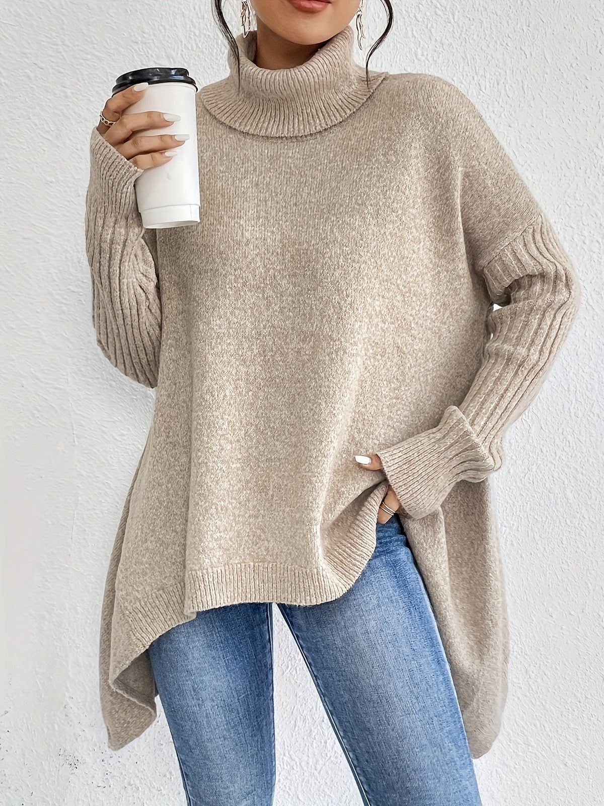 Hedrun | Damen Oversized Rollkragen Strickpullover