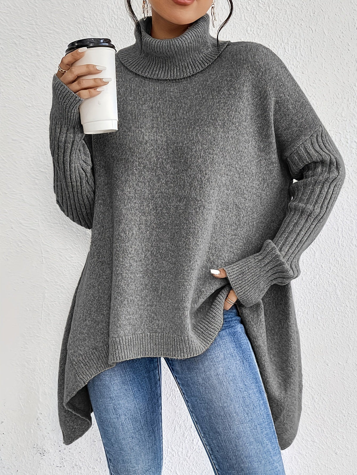 Hedrun | Damen Oversized Rollkragen Strickpullover