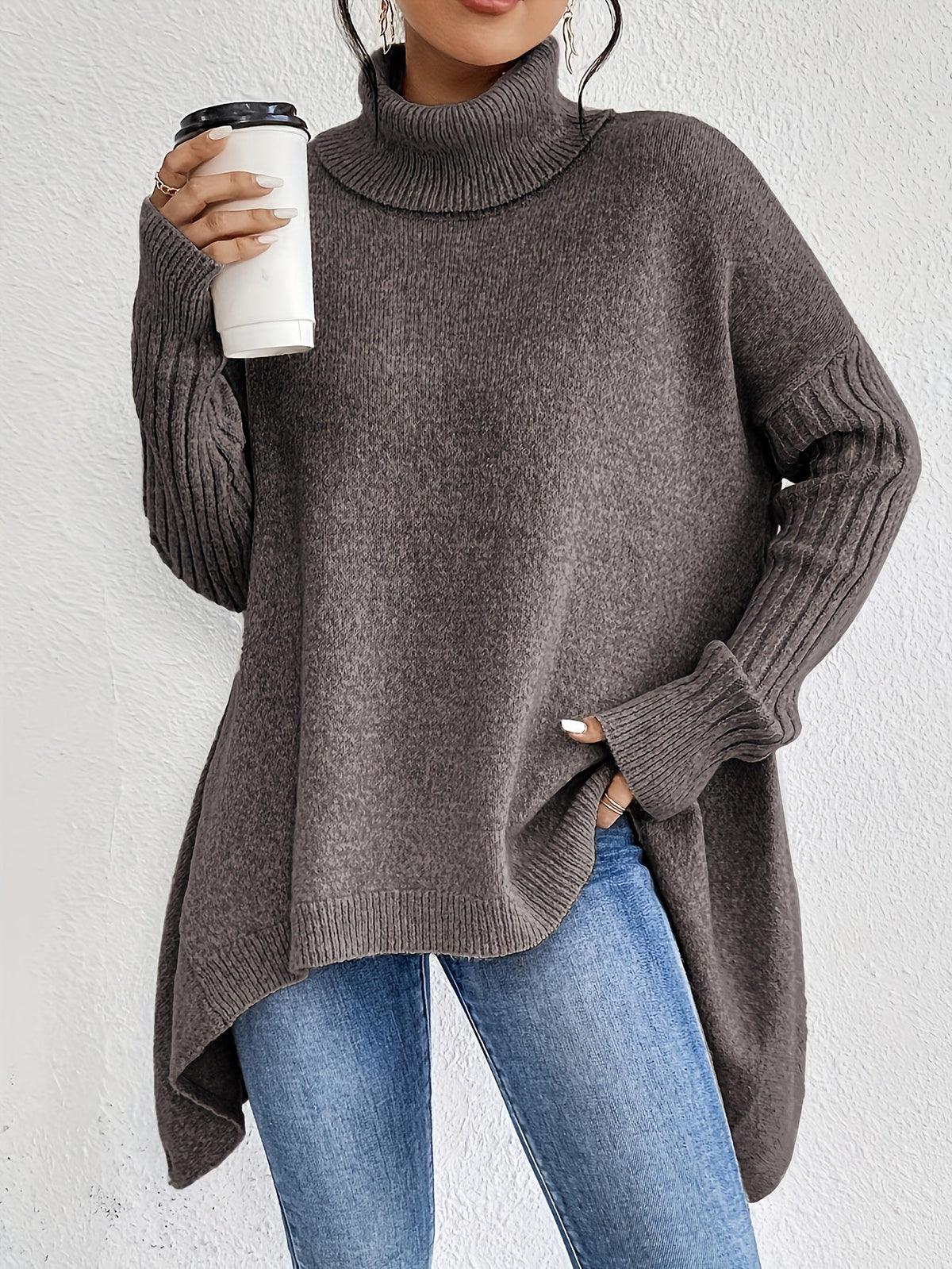 Hedrun | Damen Oversized Rollkragen Strickpullover