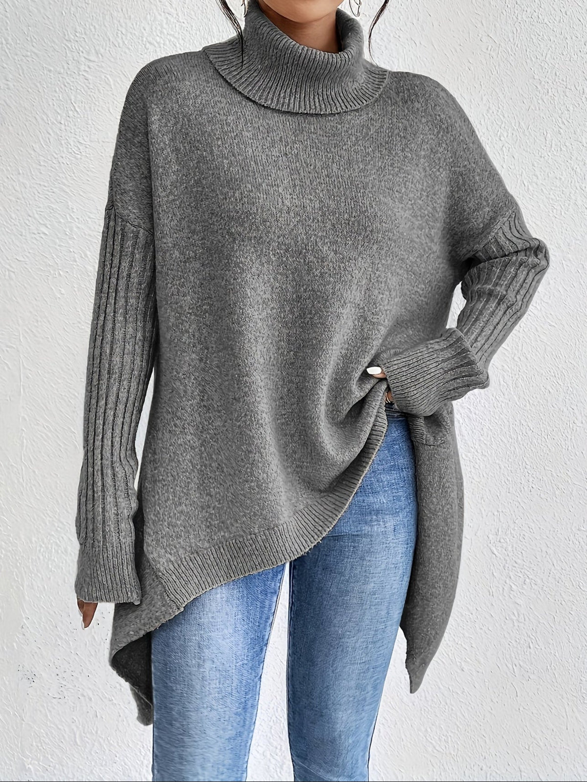 Hedrun | Damen Oversized Rollkragen Strickpullover