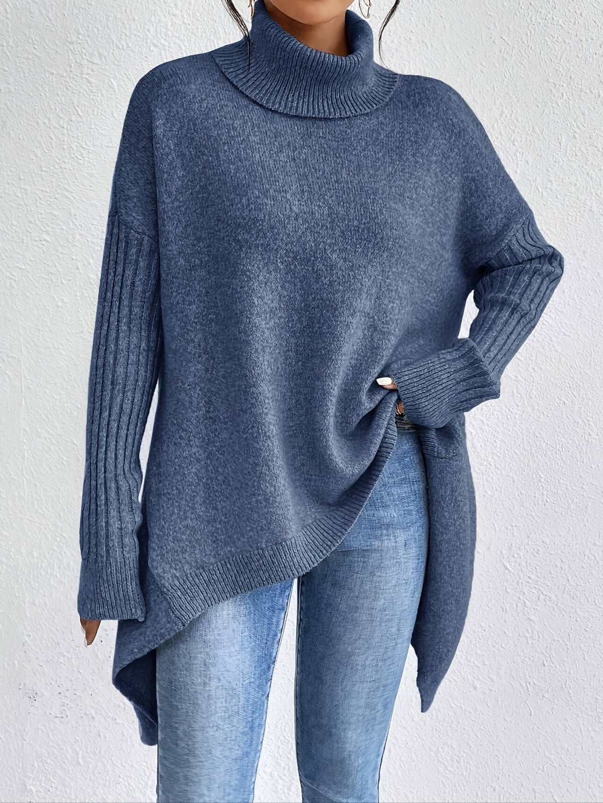 Hedrun | Damen Oversized Rollkragen Strickpullover