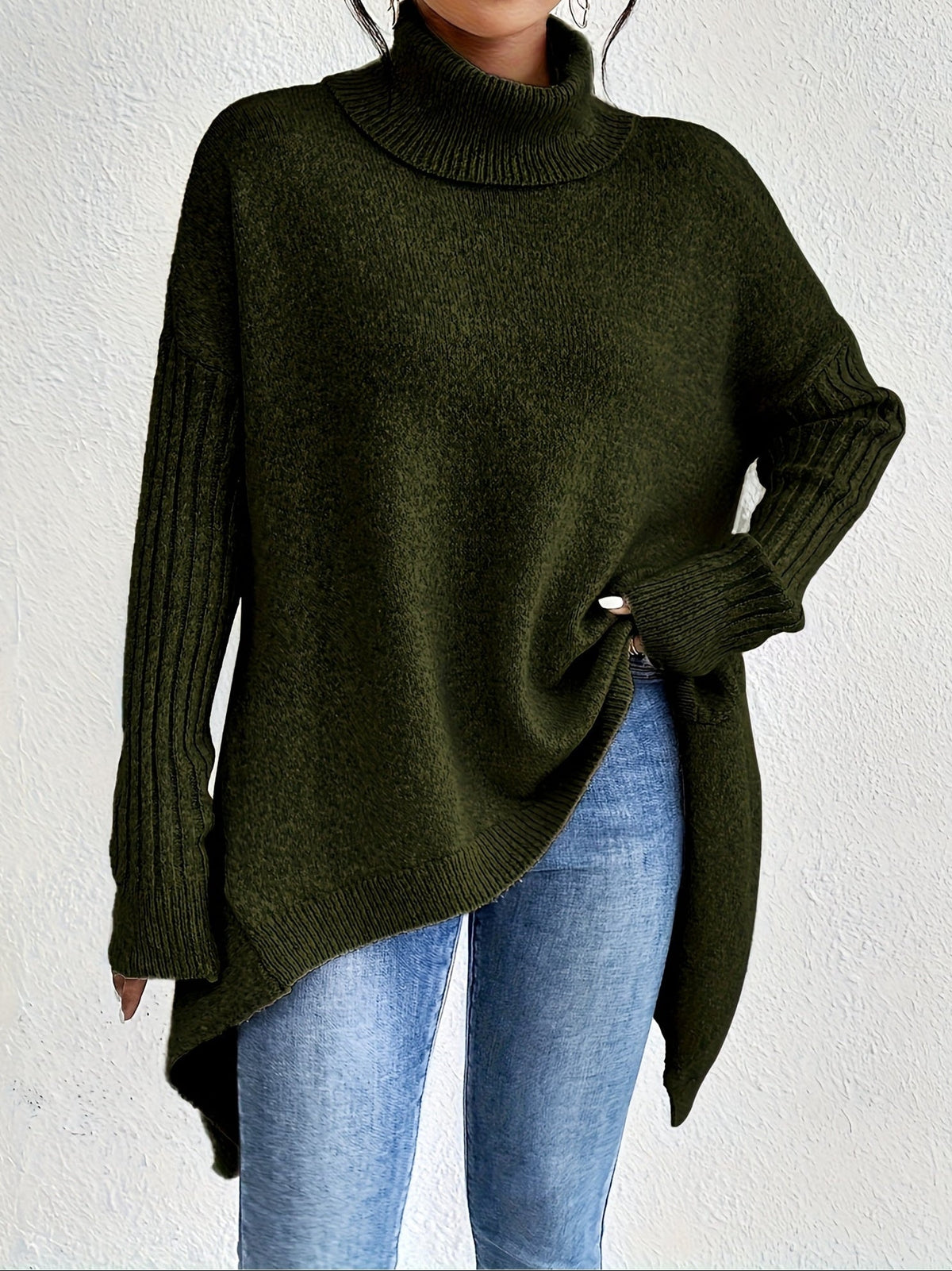 Hedrun | Damen Oversized Rollkragen Strickpullover