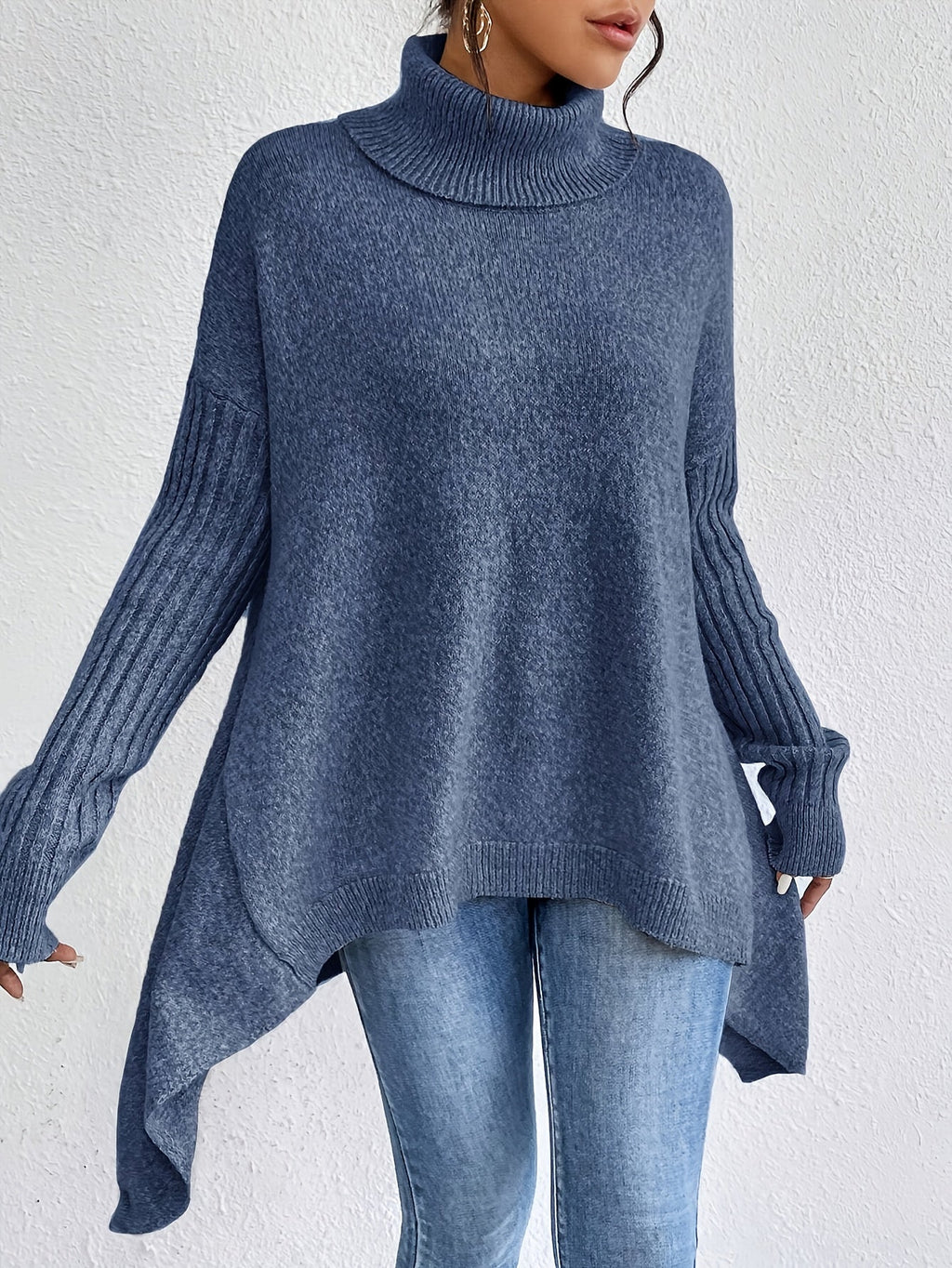 Hedrun | Damen Oversized Rollkragen Strickpullover