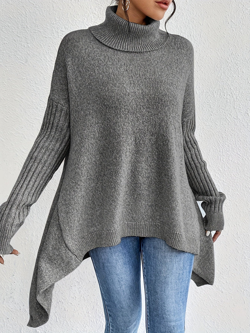 Hedrun | Damen Oversized Rollkragen Strickpullover