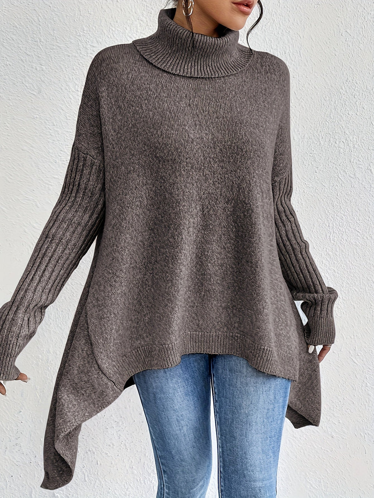 Hedrun | Damen Oversized Rollkragen Strickpullover