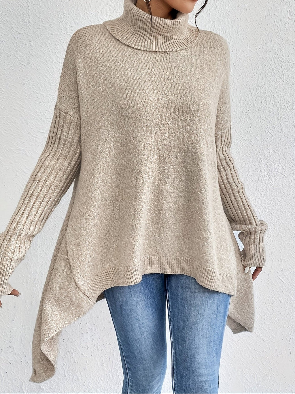 Hedrun | Damen Oversized Rollkragen Strickpullover