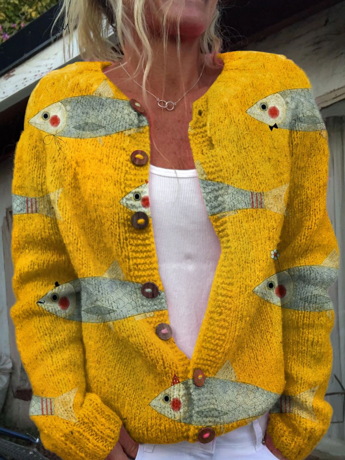 Hildrun | Damen Cardigan mit Print - Strickjacke