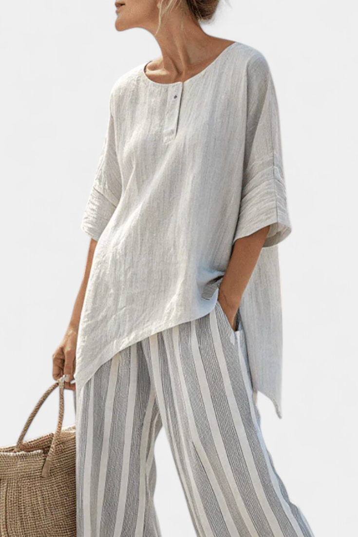 Vivian - Elegante asymmetrische Bluse & gestreifte Hose