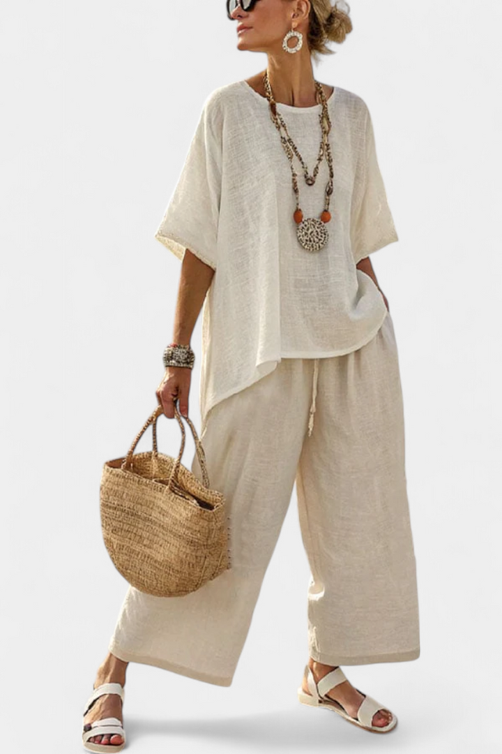 Rebecca - Bequeme Minimalistische Rohbluse & Weite Hosen