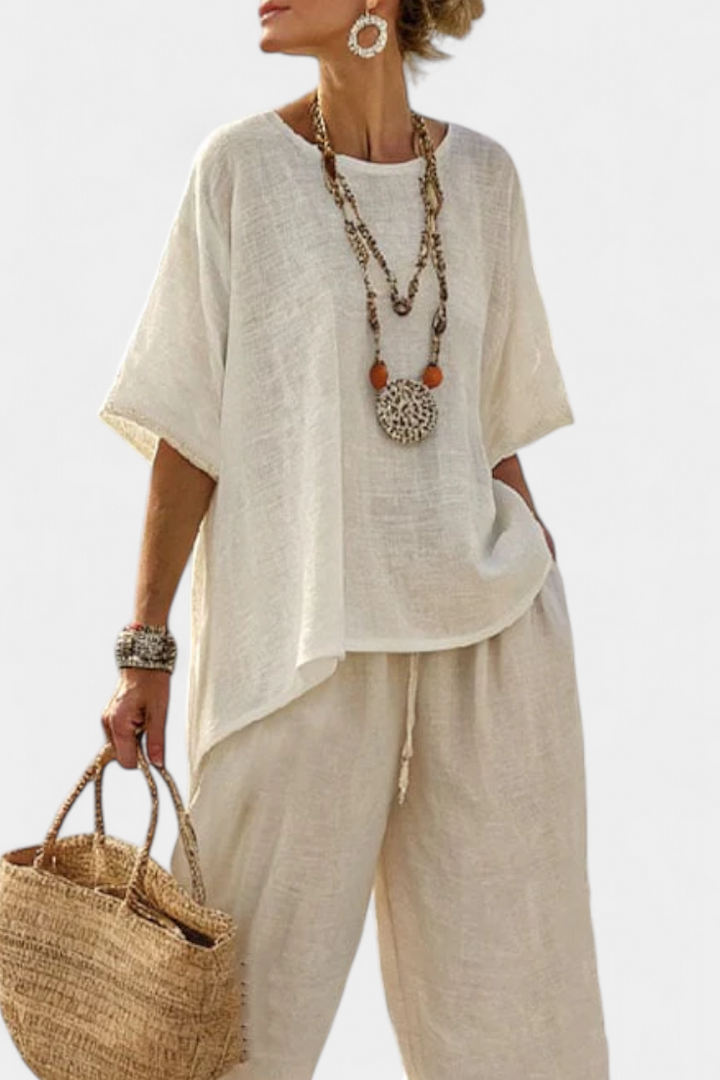 Rebecca - Bequeme Minimalistische Rohbluse & Weite Hosen
