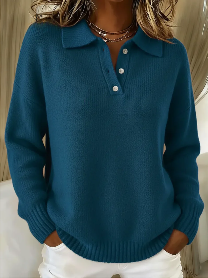 Ingrun | Damen Pullover mit Polokragen aus Strick