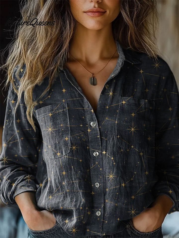 Chloe - Nachthimmel und Sternmuster bedrucktes - Langarm T-Shirt