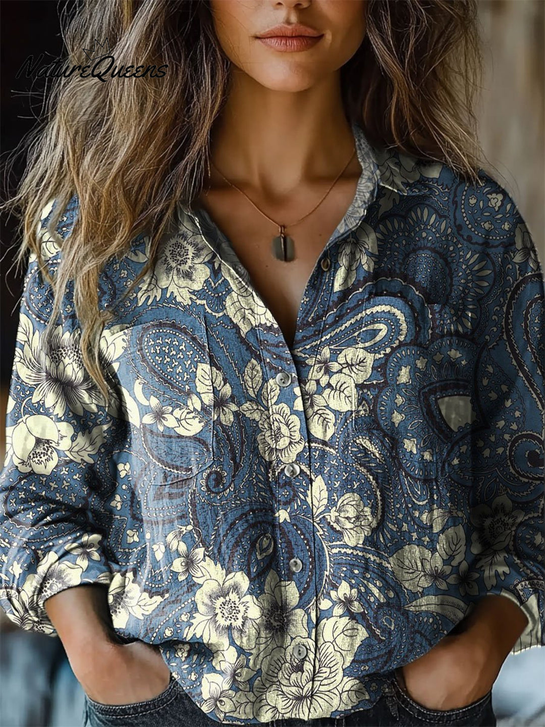Denise - Damen Casual Langarm Baumwollshirt mit Paisleymuster
