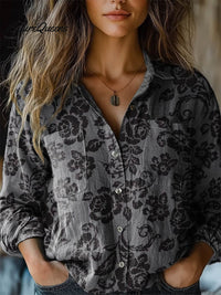 Gloria - Damen Vintage Floral Lässiges Langarm Bequemes Baumwollshirt