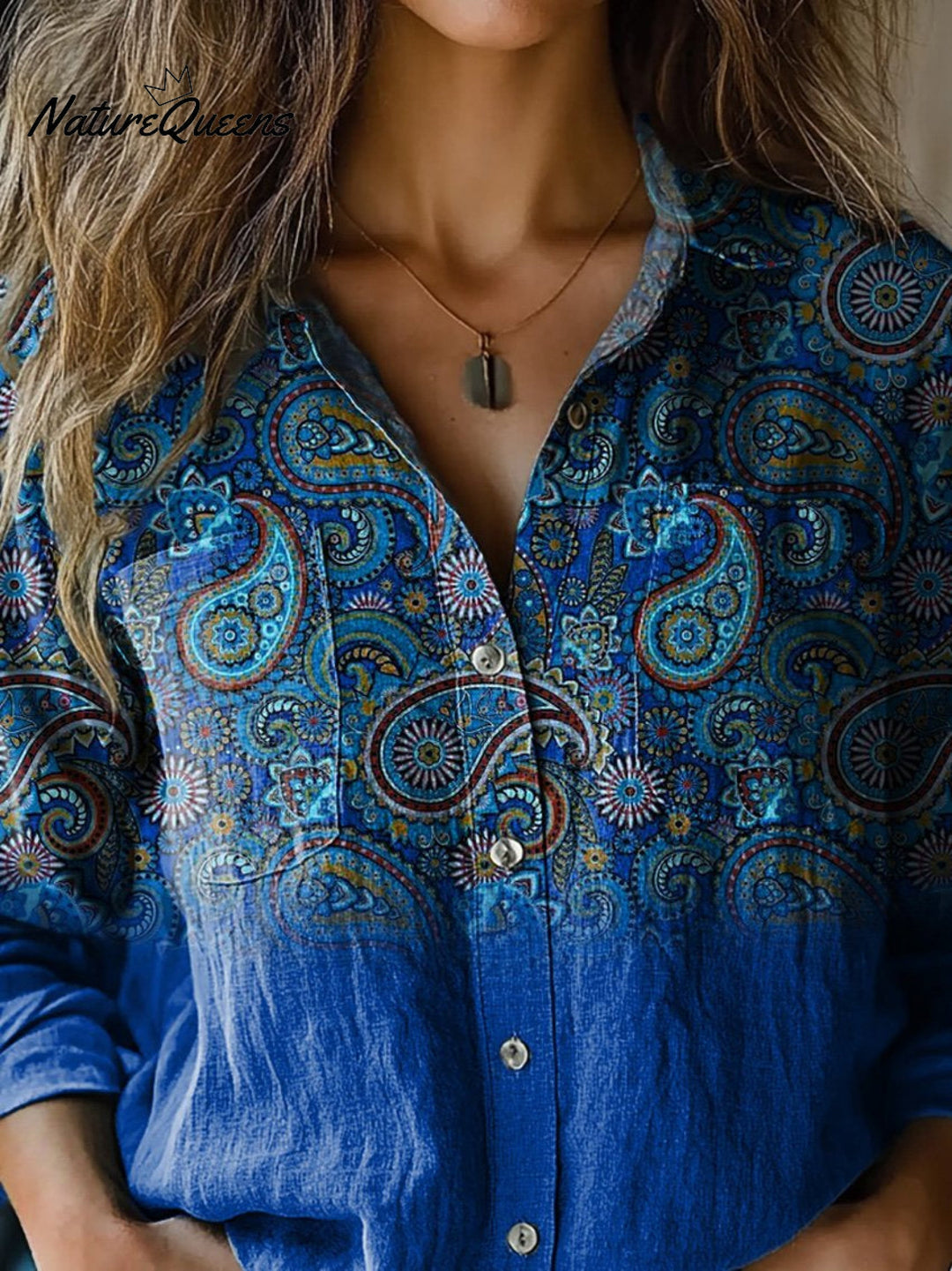 Christina - Elegantes Paisley-Muster Bedrucktes Langarm Baumwollshirt