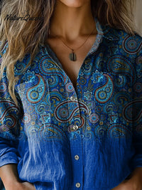 Christina - Elegantes Paisley-Muster Bedrucktes Langarm Baumwollshirt