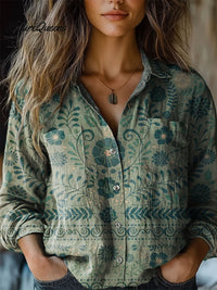Emilia - Retro Blumen Druck Lässige Langarm Bequeme Baumwollbluse